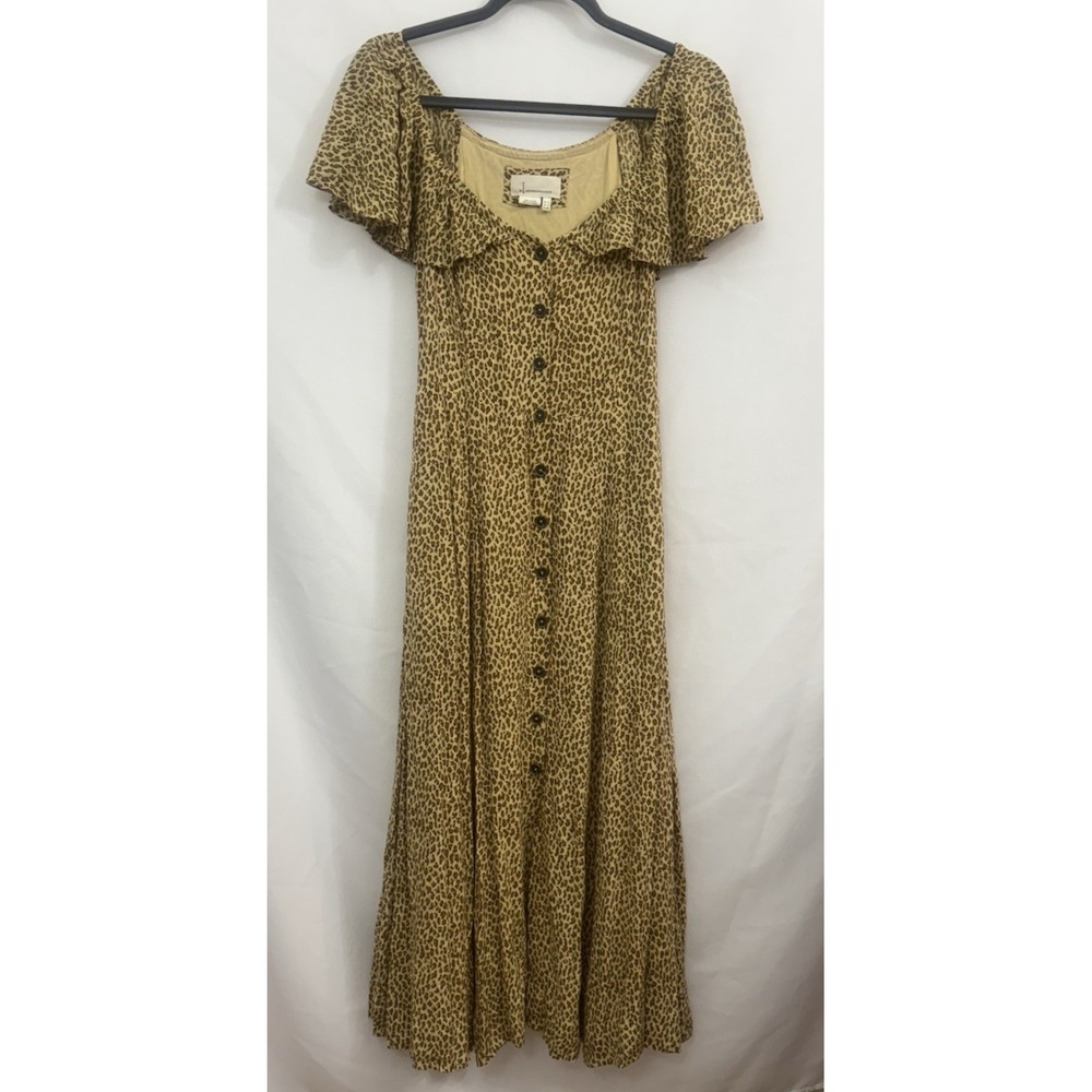 Anthropologie Bolano Cheetah Leopard Print Off Shoulder Midi Dress Womens Size 4